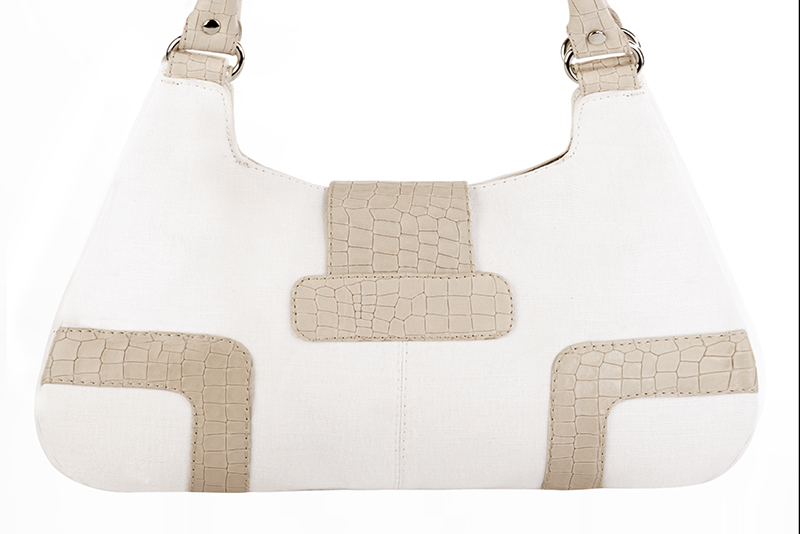 Dress handbag in off white and champagne white leather - Rear view
